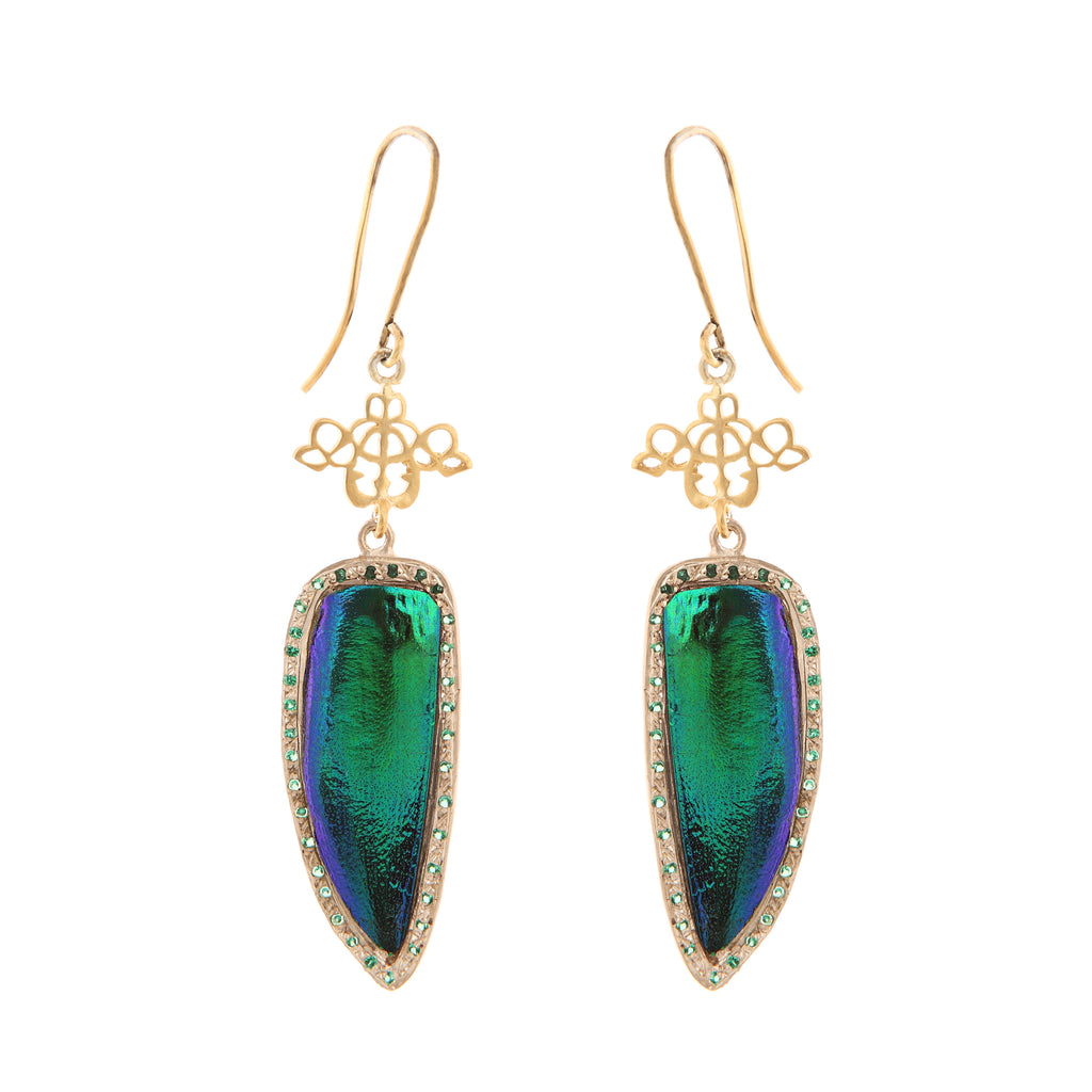 Green Tiger Beetle Earrings